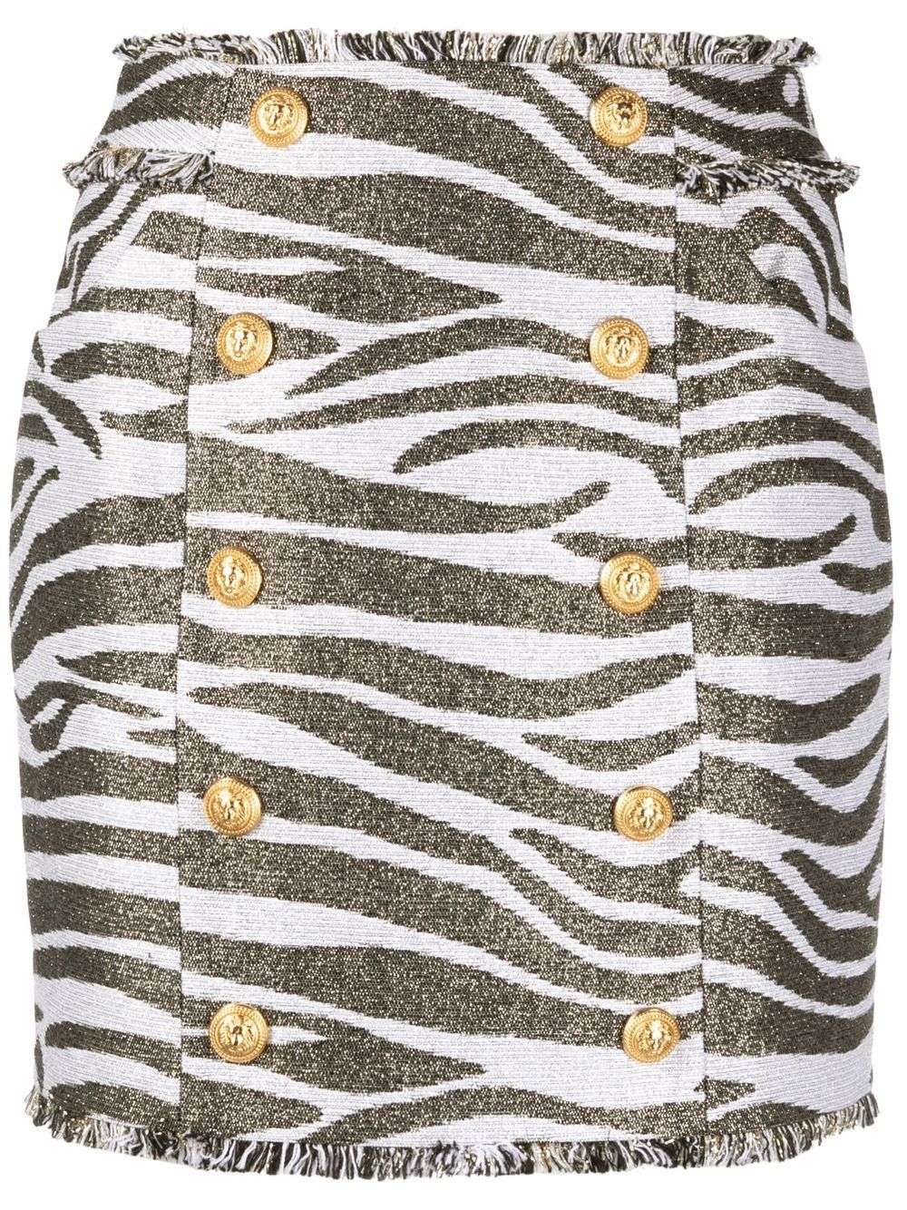 Balmain 斑马纹高腰迷你半身裙 - 白色