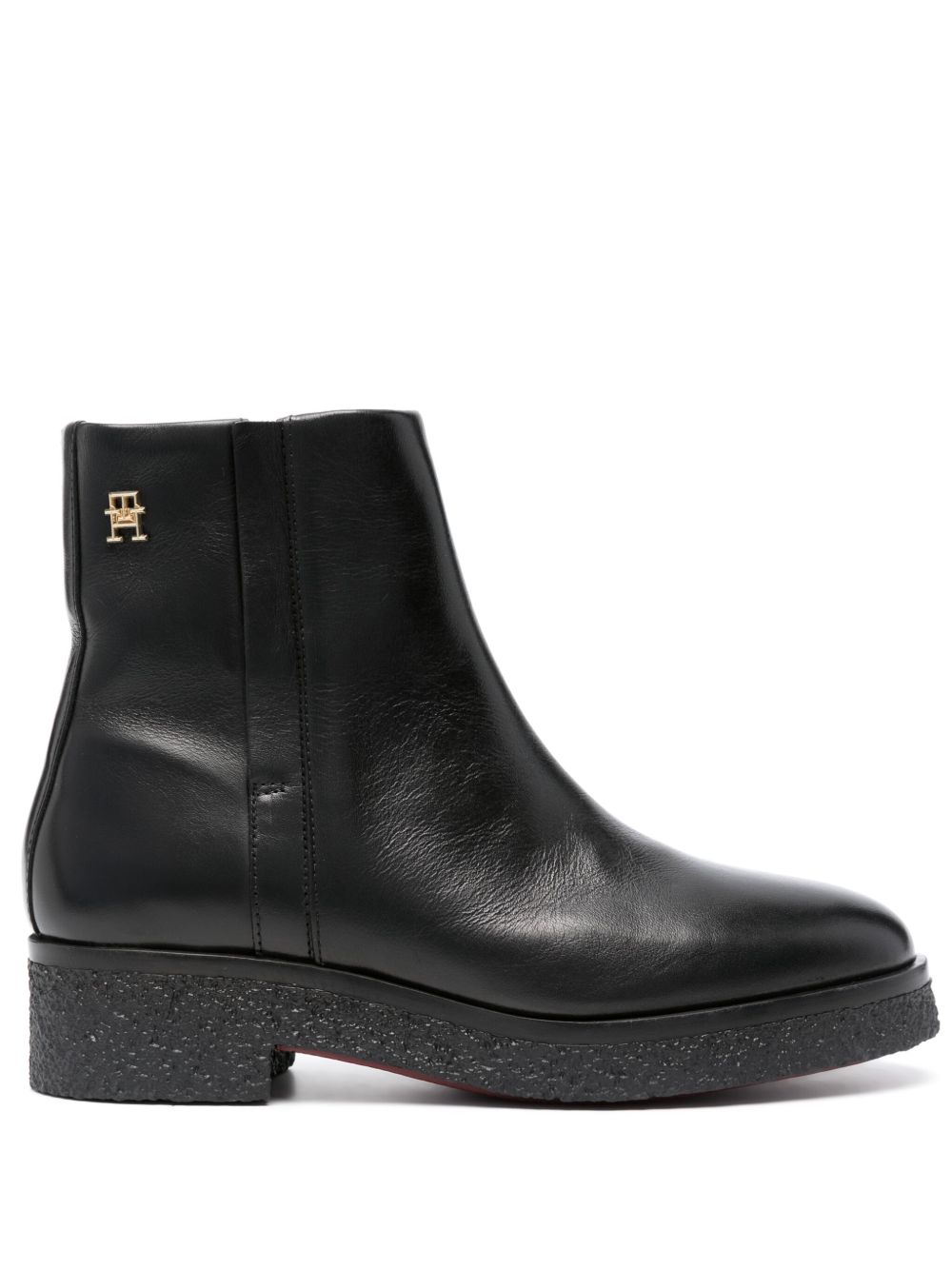 Tommy Hilfiger logo标牌皮质及踝靴 - 黑色