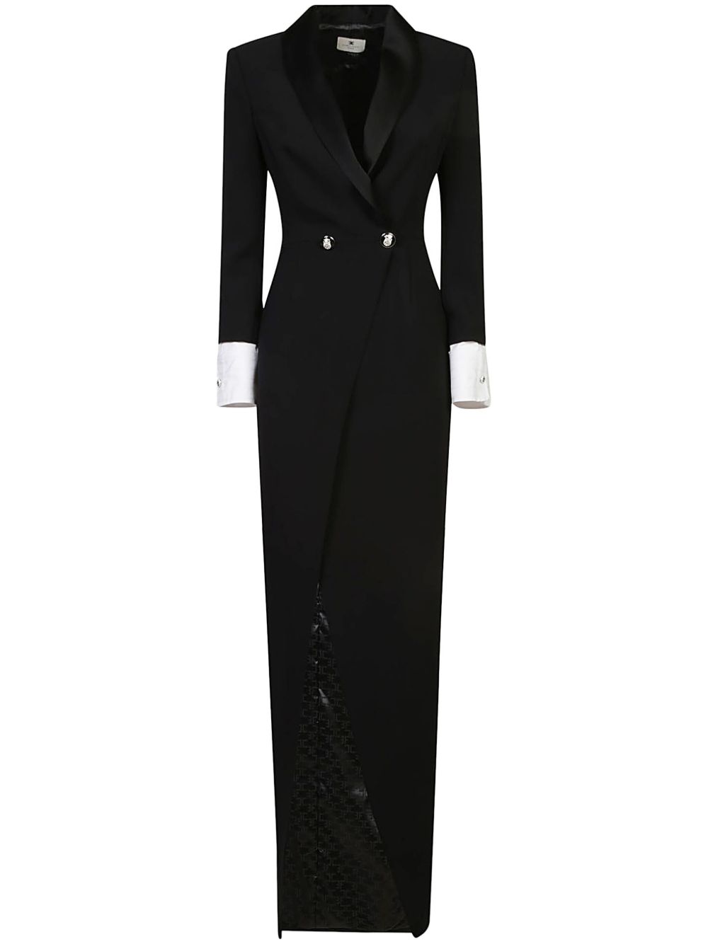 Elisabetta Franchi 绉纱缎面翻领连衣裙 - 黑色