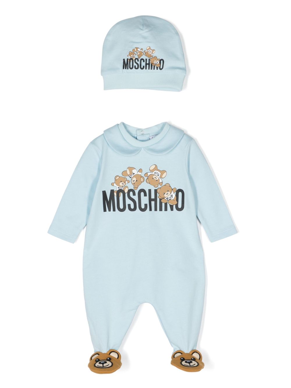 Moschino Kids Teddy Bear 图案棉连体衣套装 - 蓝色