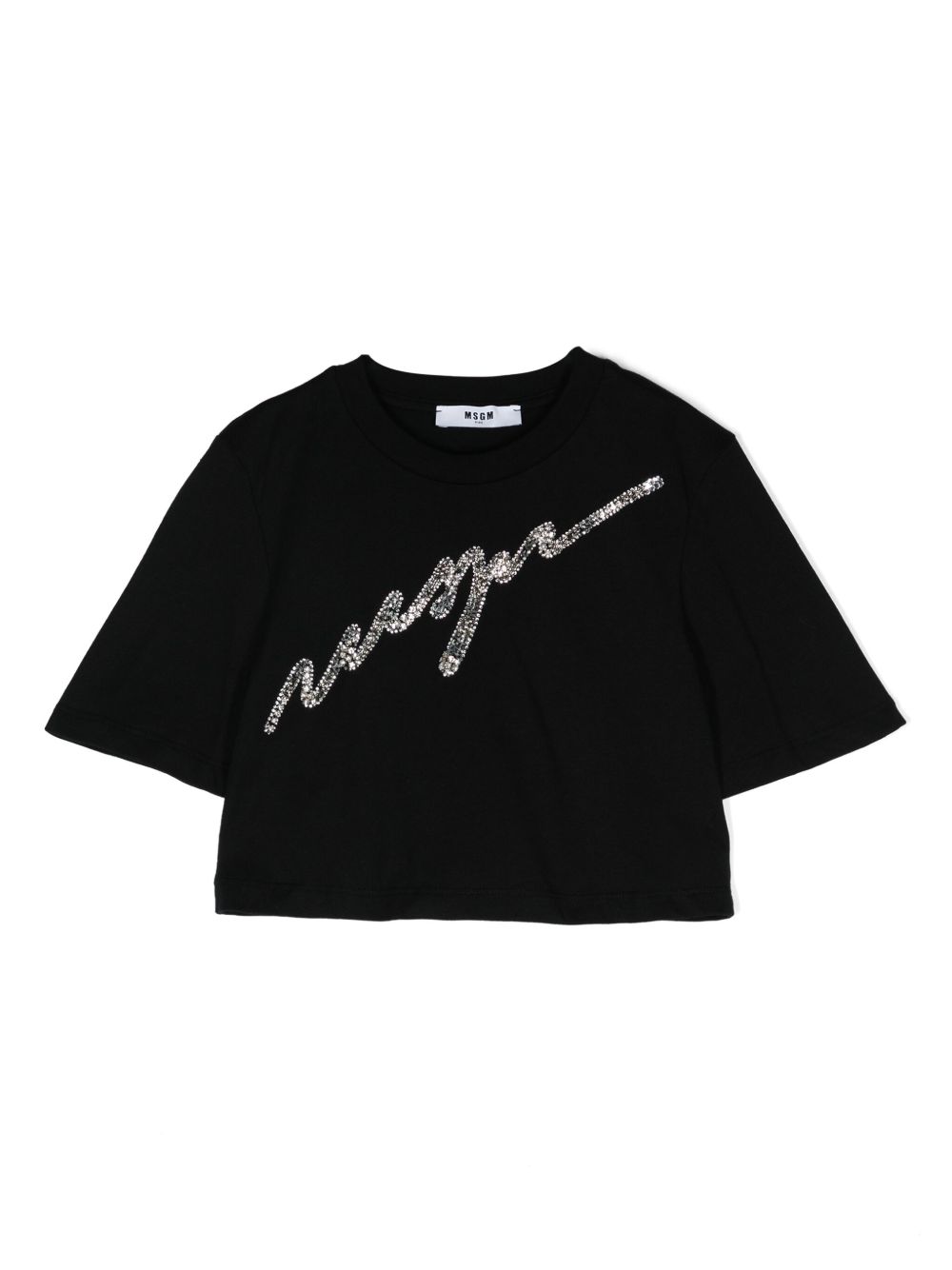 MSGM Kids 亮片logo短款T恤 - 黑色
