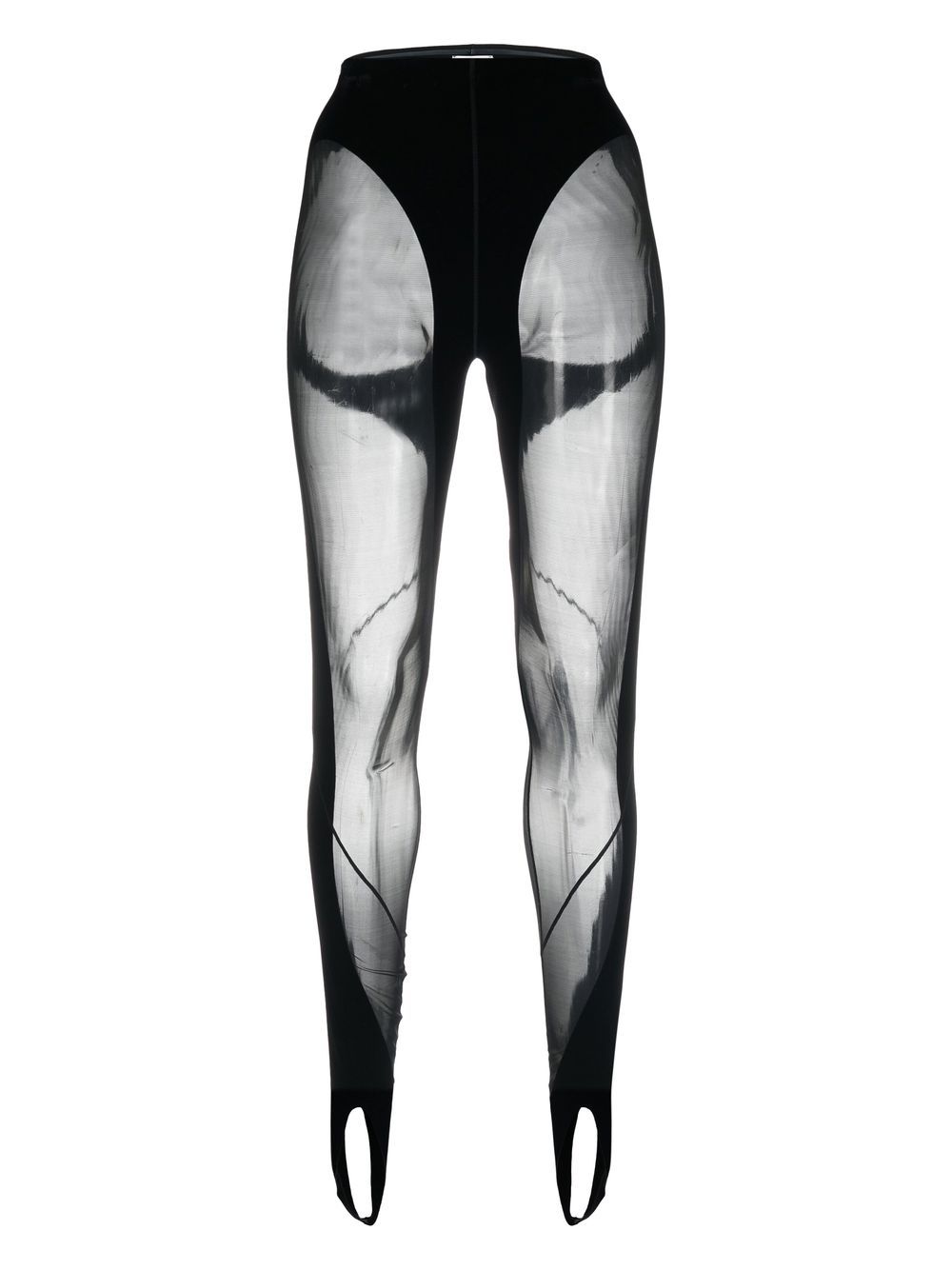 Mugler x Wolford 网纱拼接踩脚打底裤 - 黑色