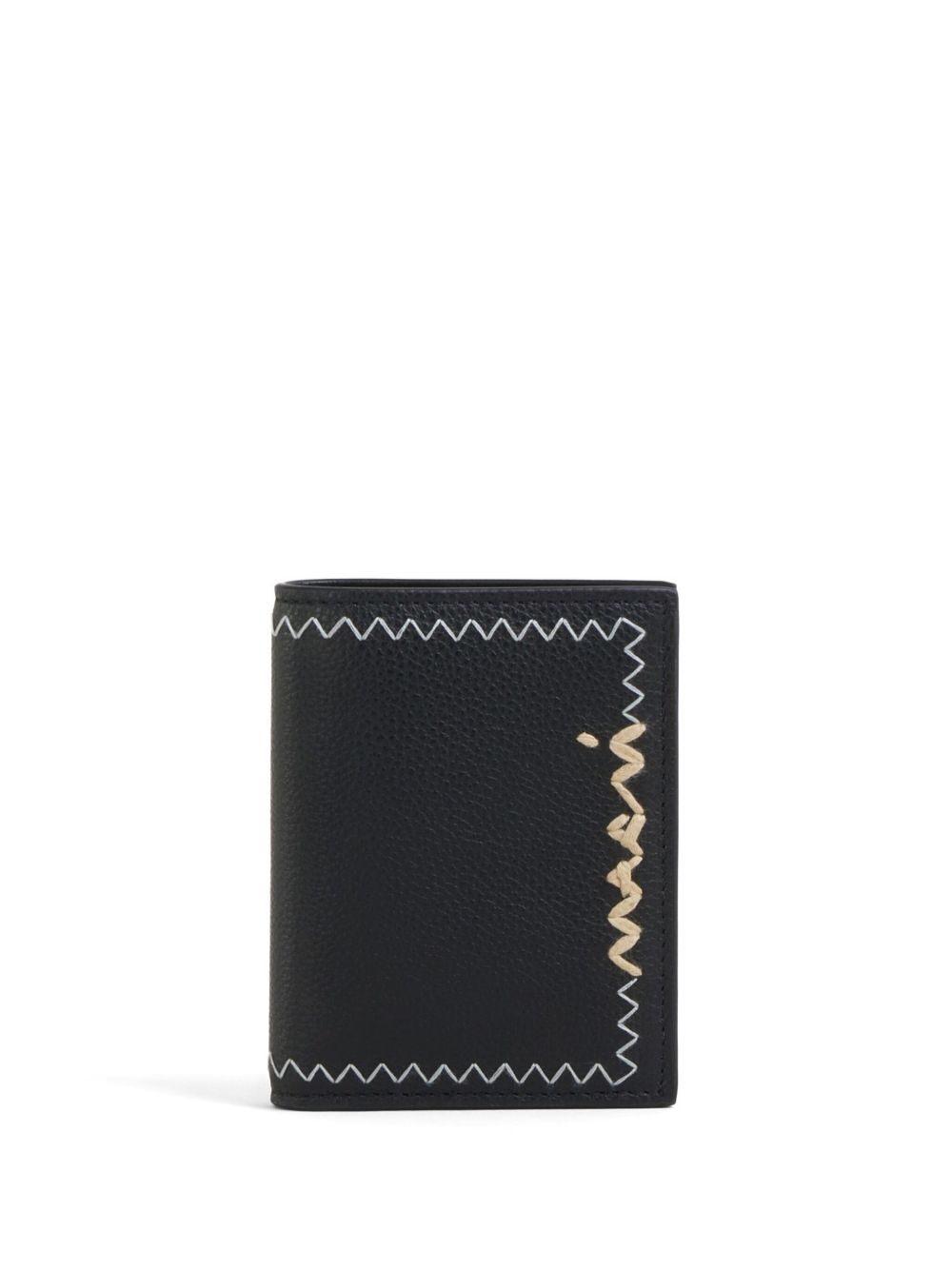 Marni logo刺绣皮质钱包 - 黑色