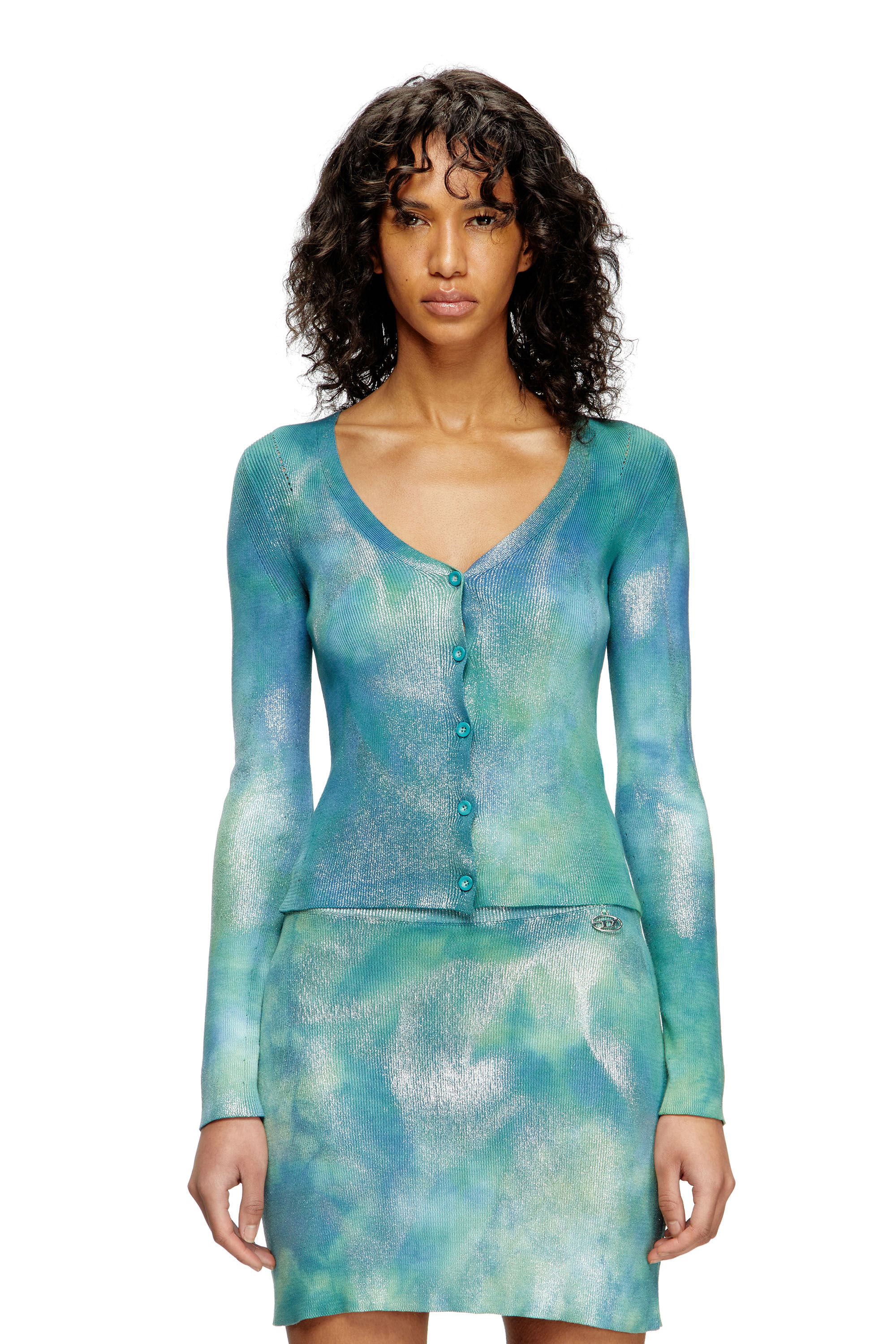 Diesel - Cardigan in metallic solarised knit - Knitwear - Woman - Blue