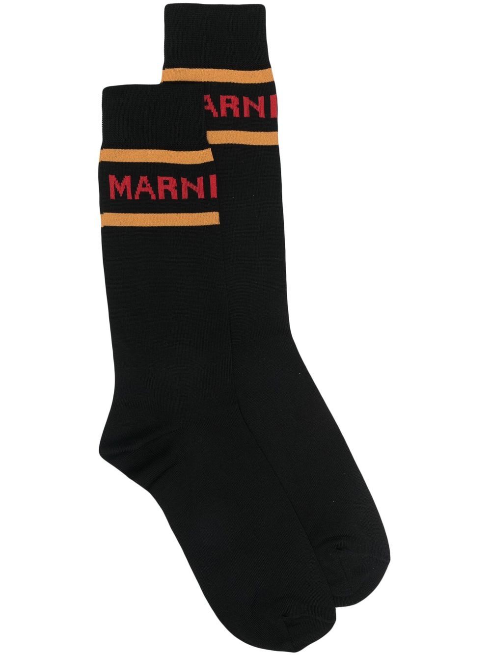 Marni 对比边饰logo针织袜 - 黑色