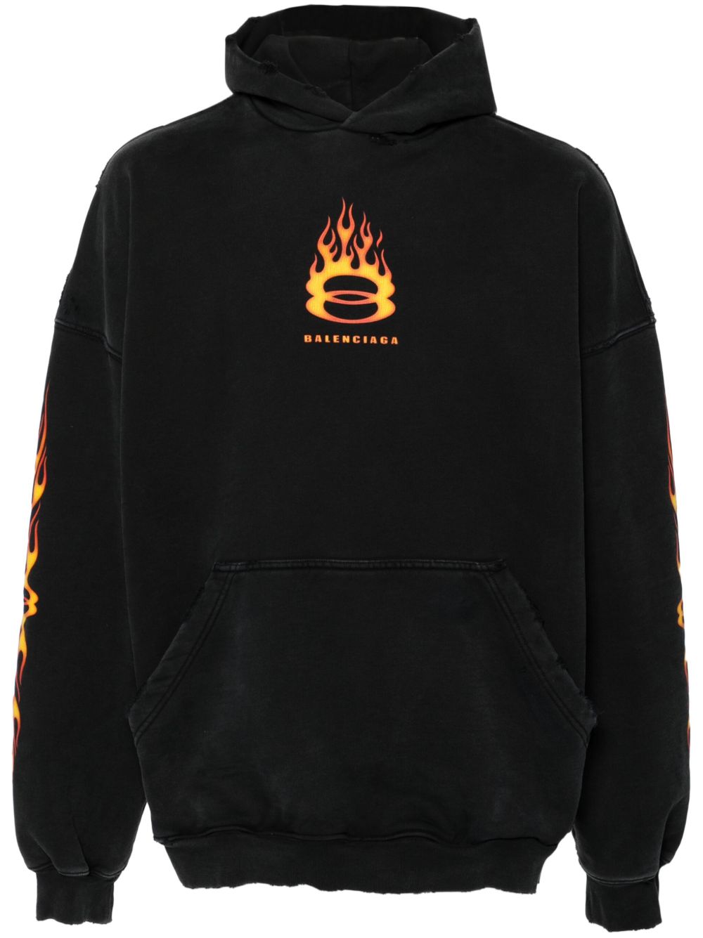 Balenciaga logo印花棉连帽衫 - 黑色