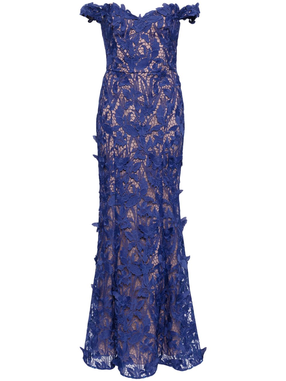 Marchesa Notte 蕾丝细节礼服 - 蓝色