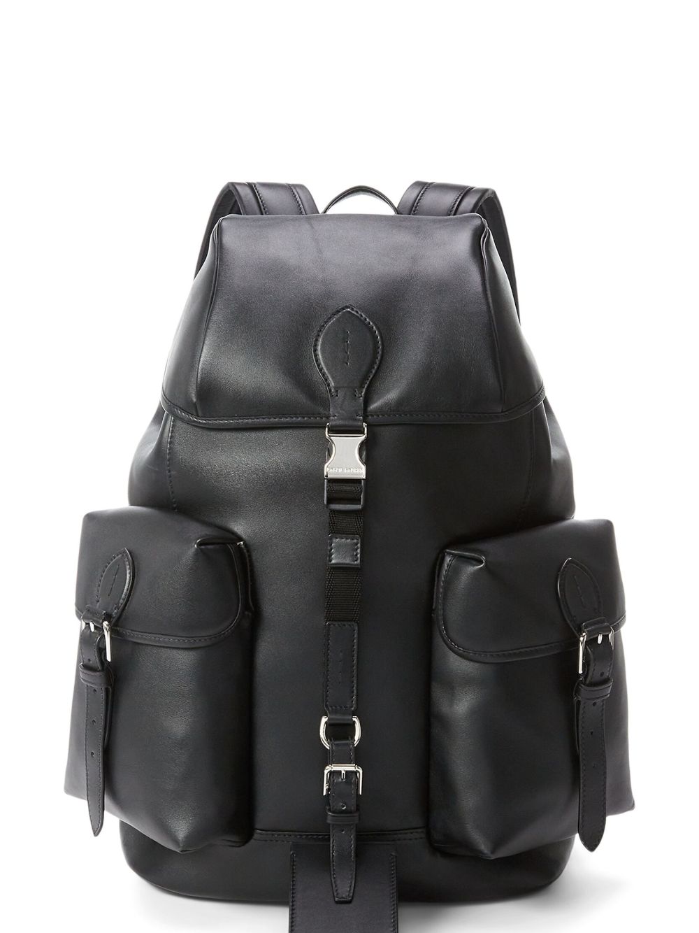 Ralph Lauren Purple Label 翻盖皮质中号双肩包 - 黑色