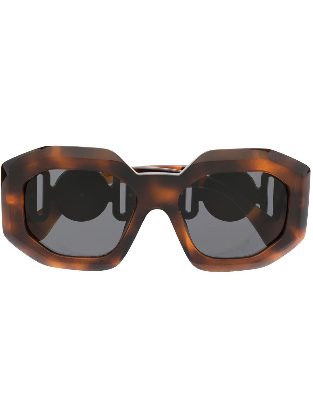 Versace Eyewear 范思哲 美杜莎玳瑁纹超大框太阳眼镜 - 褐色