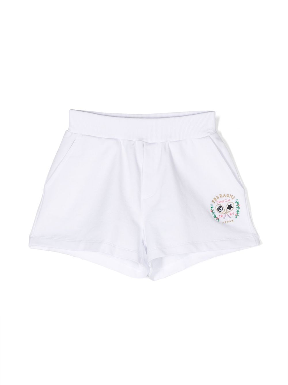 Chiara Ferragni Kids logo刺绣网球短裤 - 白色