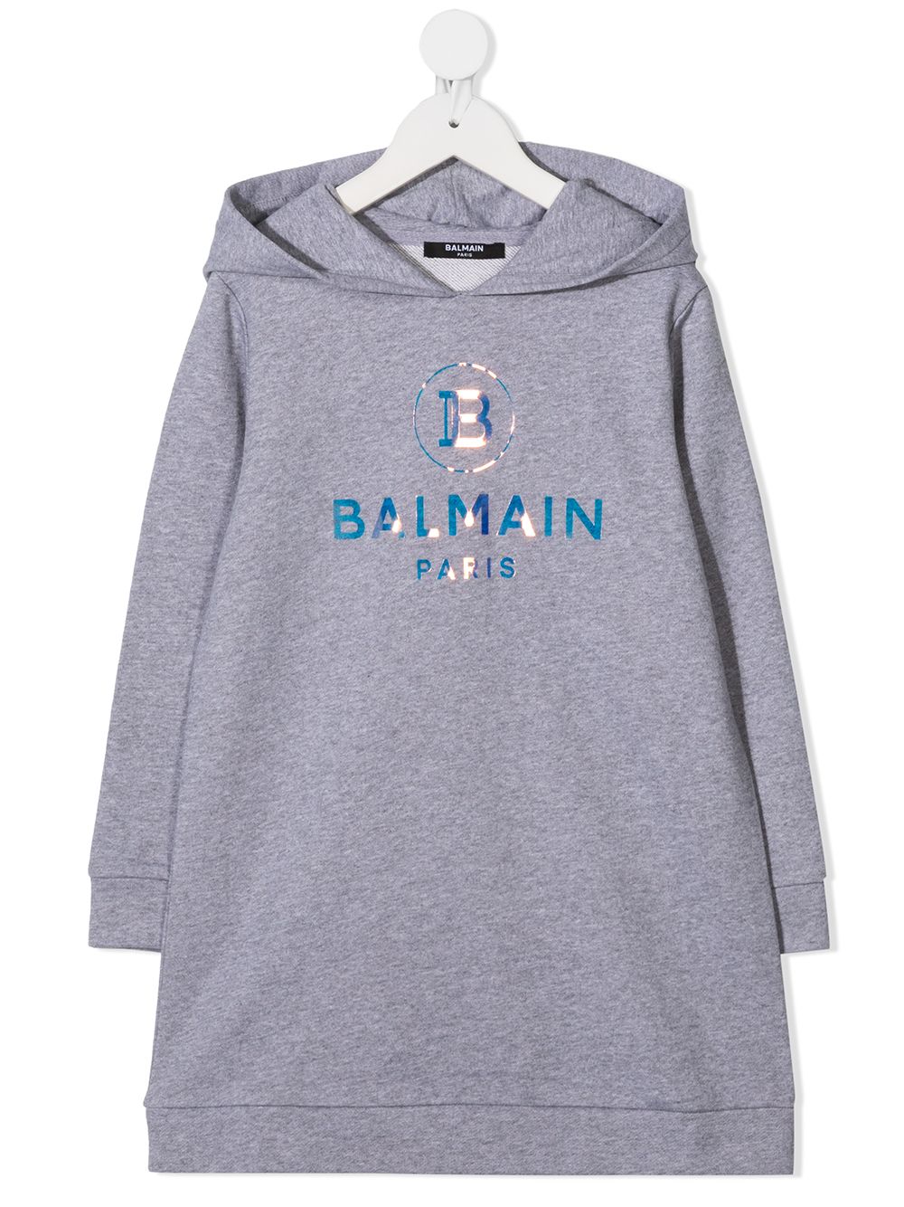 Balmain Kids logo印花连帽连衣裙 - 灰色