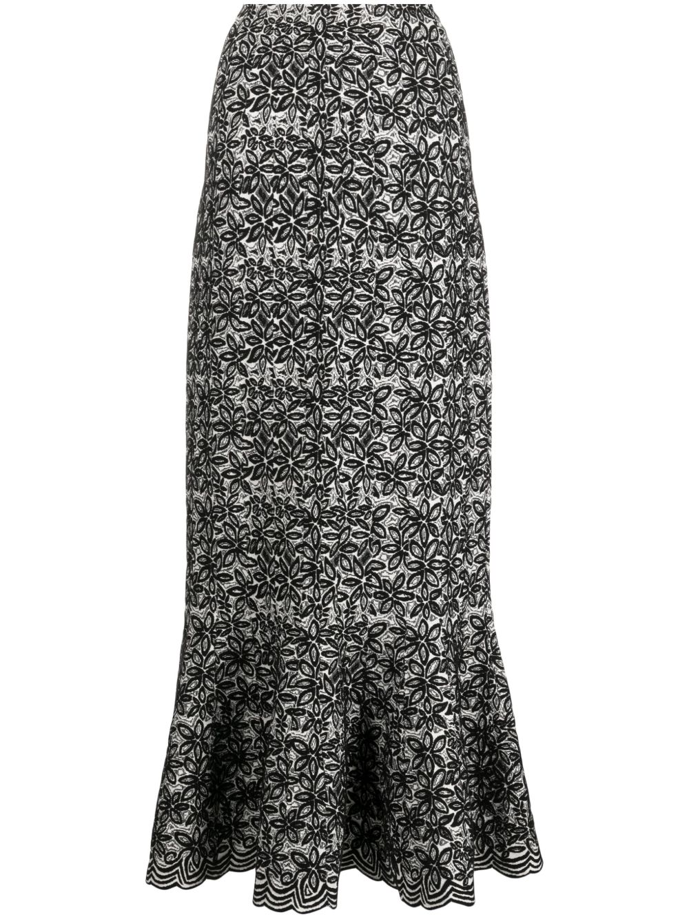 Alaïa Pre-Owned 花卉图案长款半身裙（2010年代典藏款） - 黑色