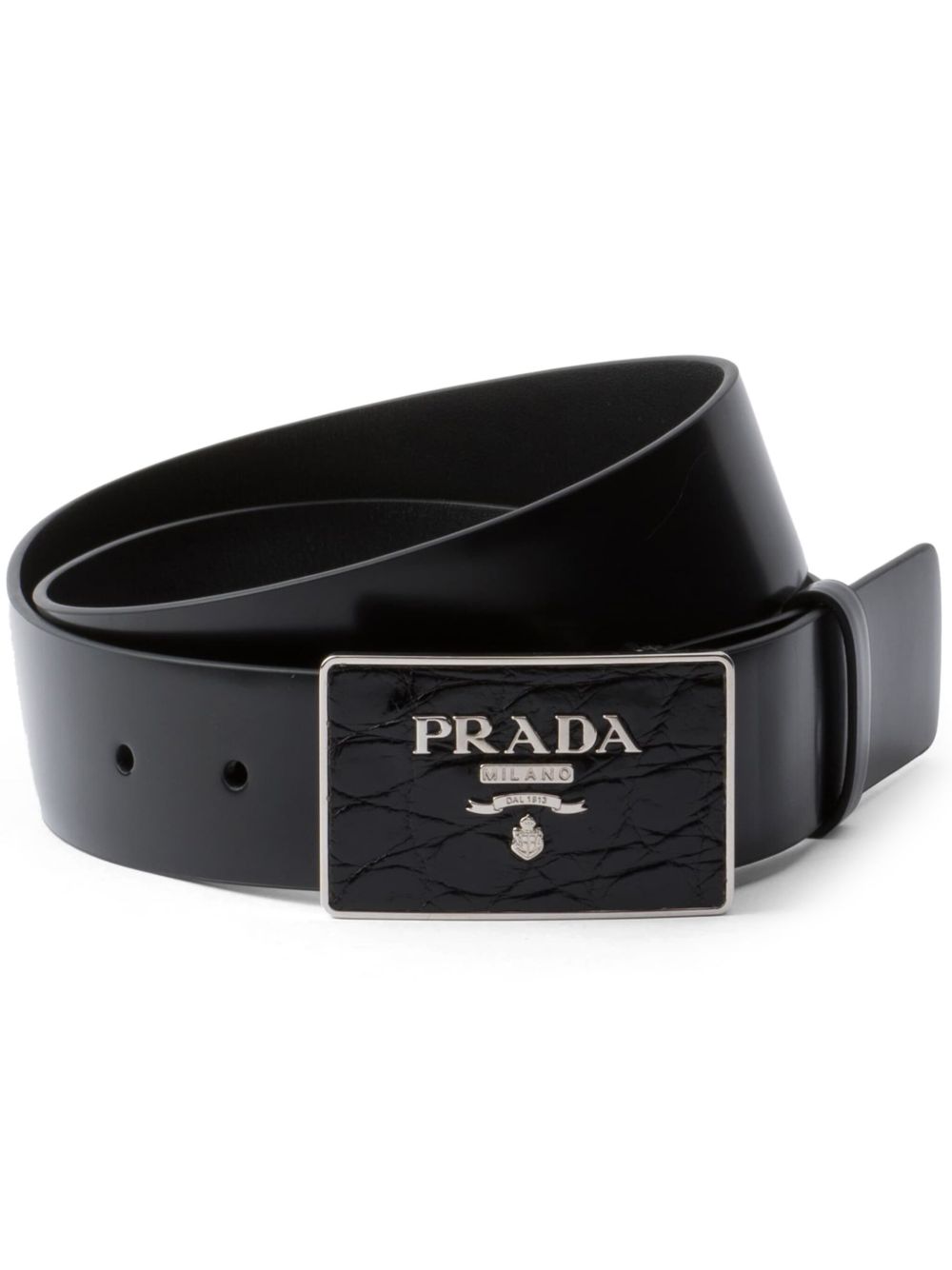 Prada Saffiano logo印花腰带 - 黑色