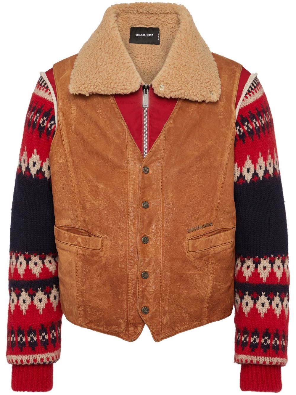DSQUARED2 针织衣袖绒面皮夹克 - 褐色
