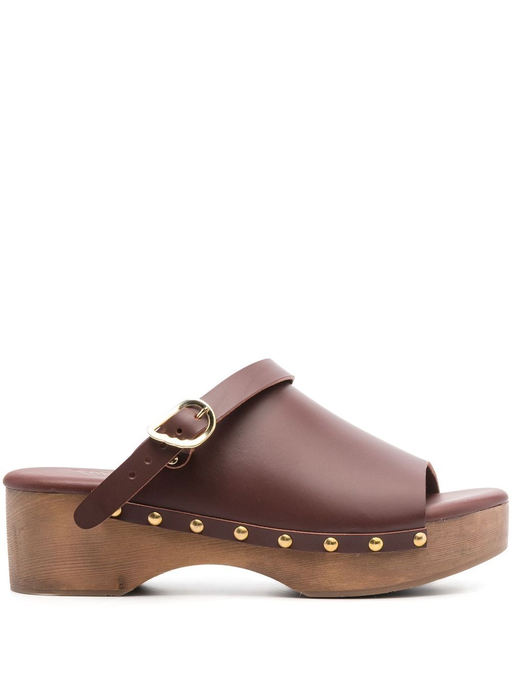 Ancient Greek Sandals 搭扣皮质木屐凉鞋 - 褐色