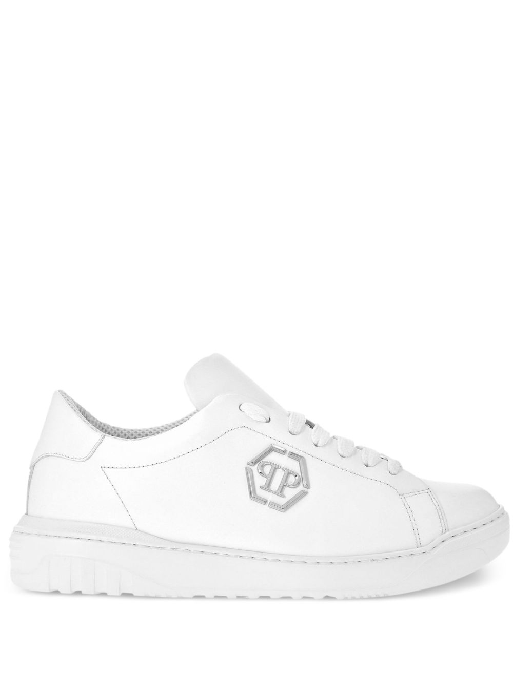 Philipp Plein logo贴花皮质运动鞋 - 白色