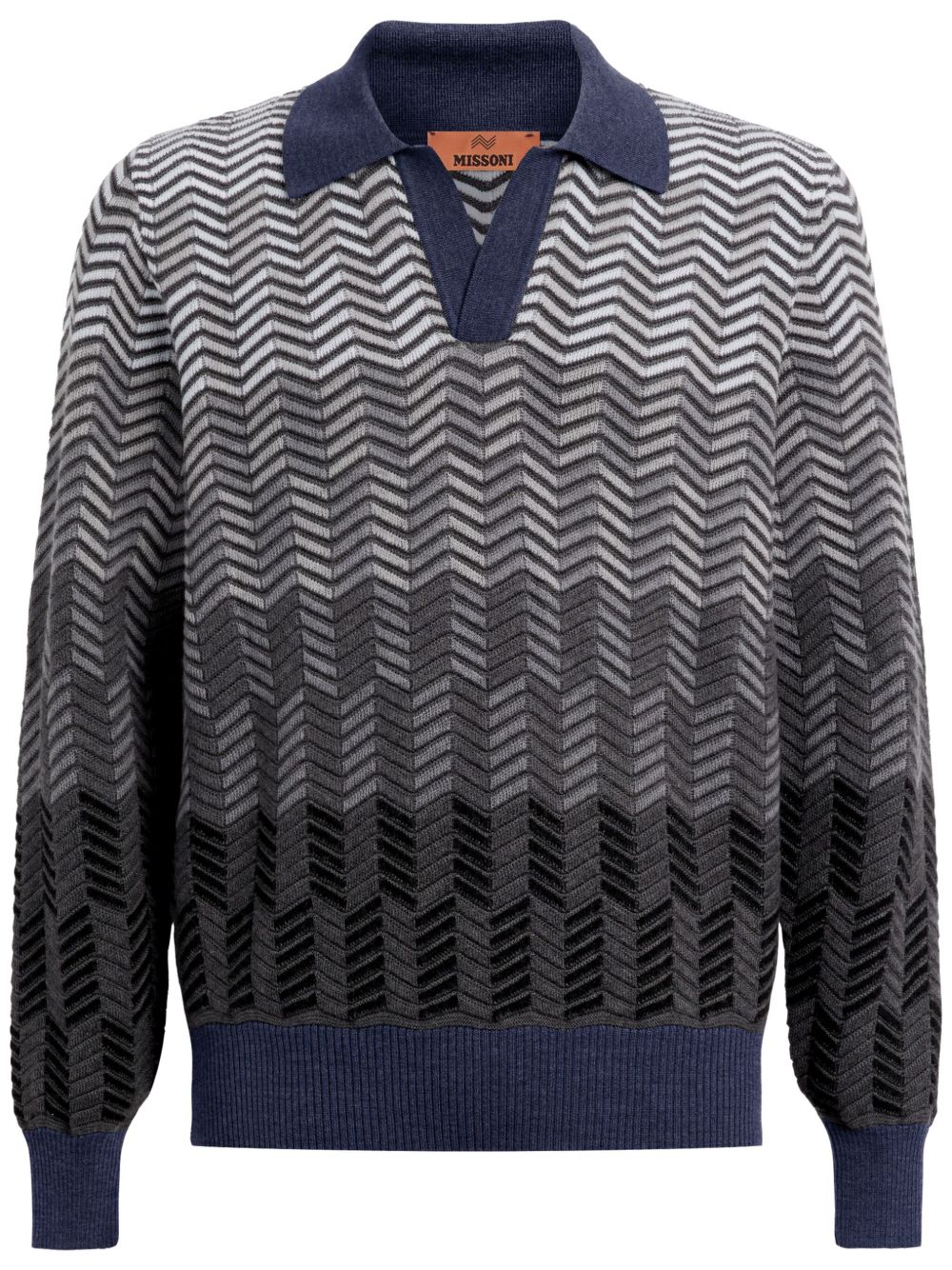 Missoni Z字形图案初剪羊毛polo衫 - 灰色