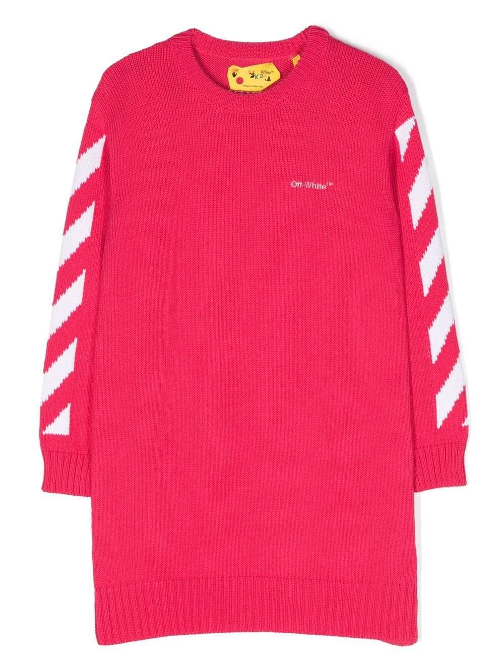 Off-White Kids 箭头图案印花长袖T恤式连衣裙 - 粉色