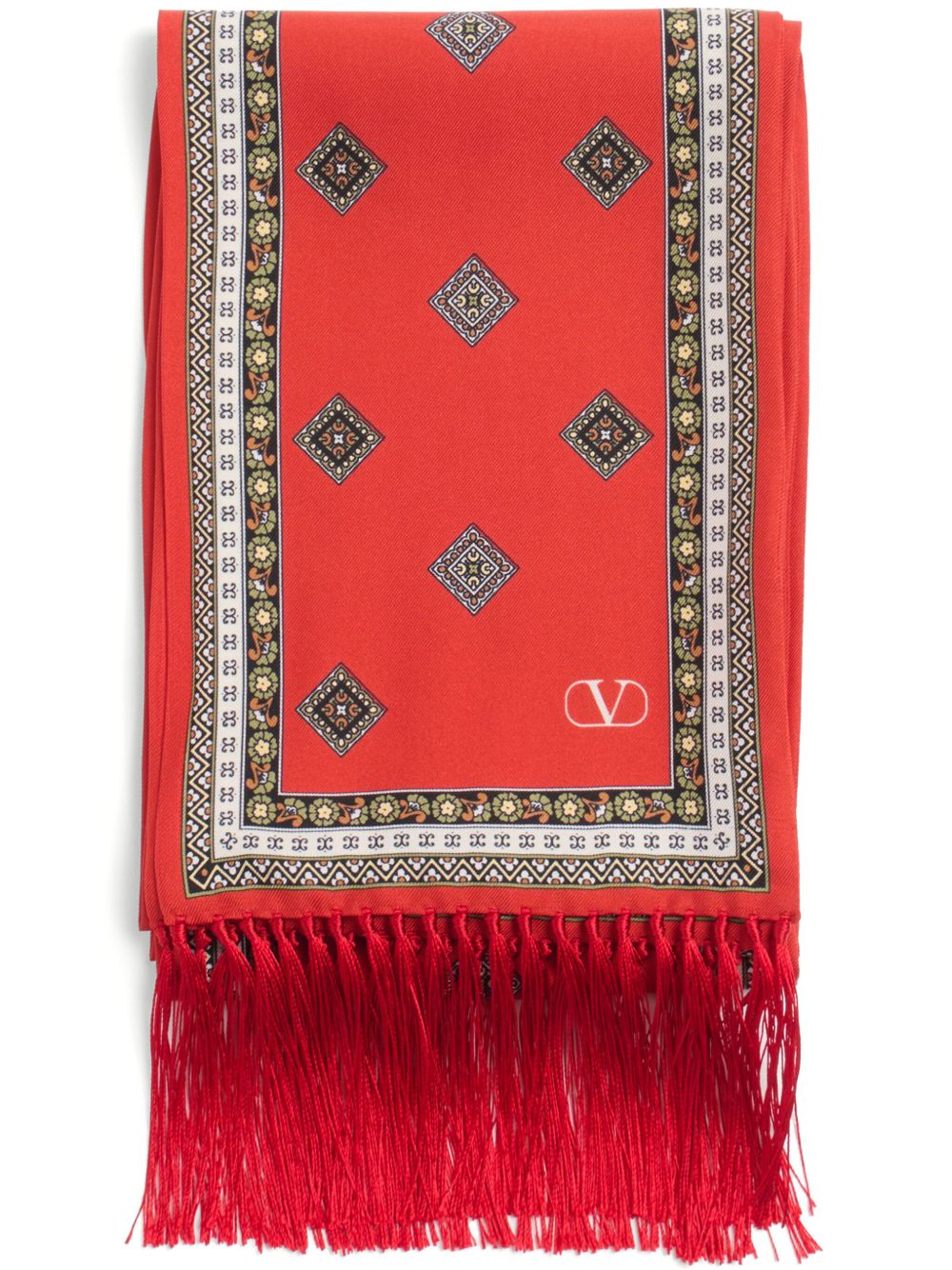 Valentino Garavani Chamber 真丝细丝带围巾 - 红色