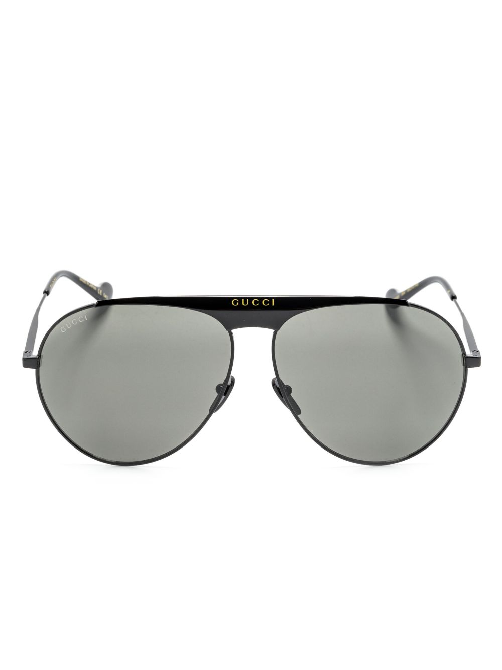 Gucci Eyewear logo印花飞行员镜框太阳眼镜 - 黑色