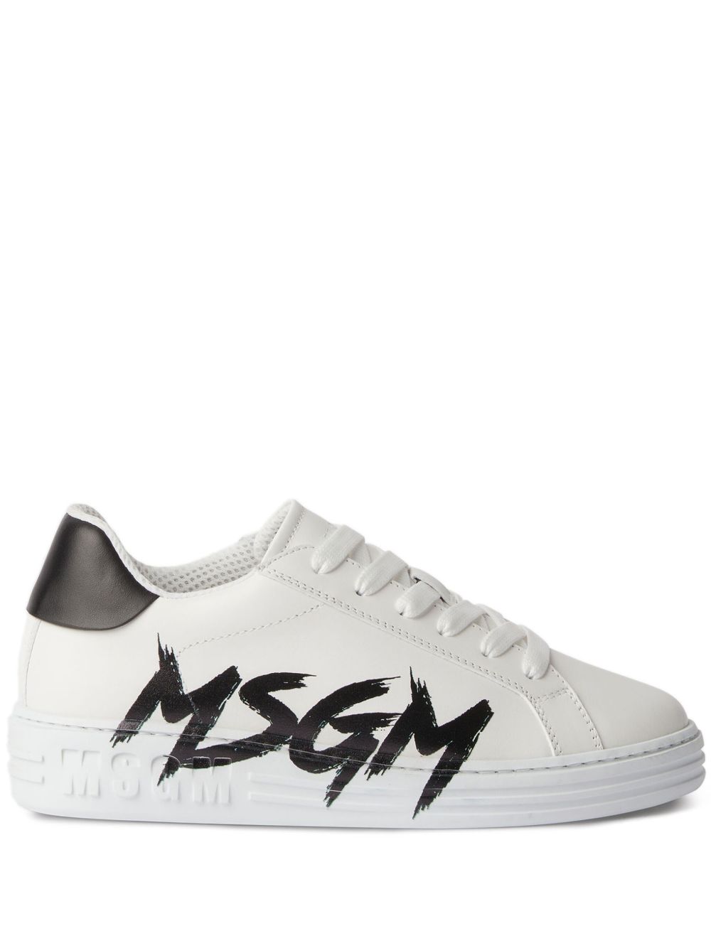 MSGM logo印花皮质运动鞋 - 白色