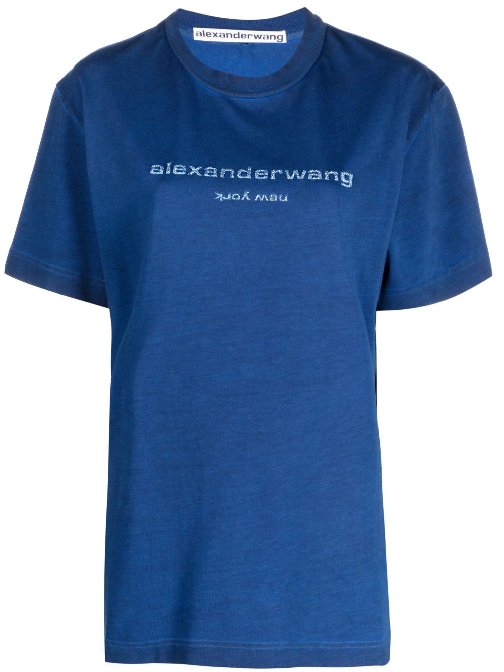 Alexander Wang 凸纹logo亮片金葱棉T恤 - 蓝色