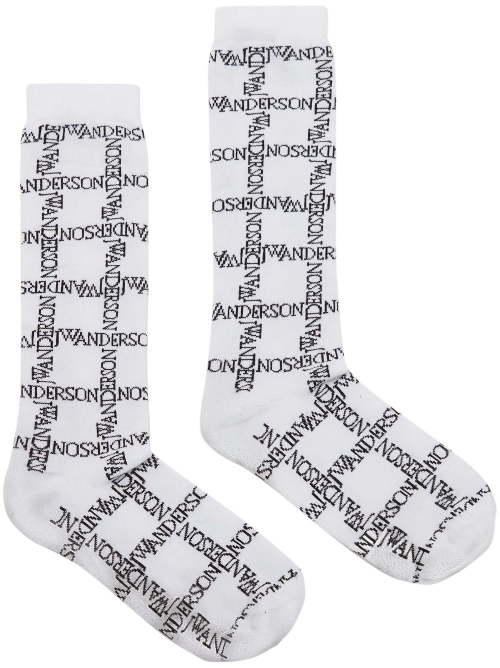 JW Anderson logo格纹印花针织袜 - 白色