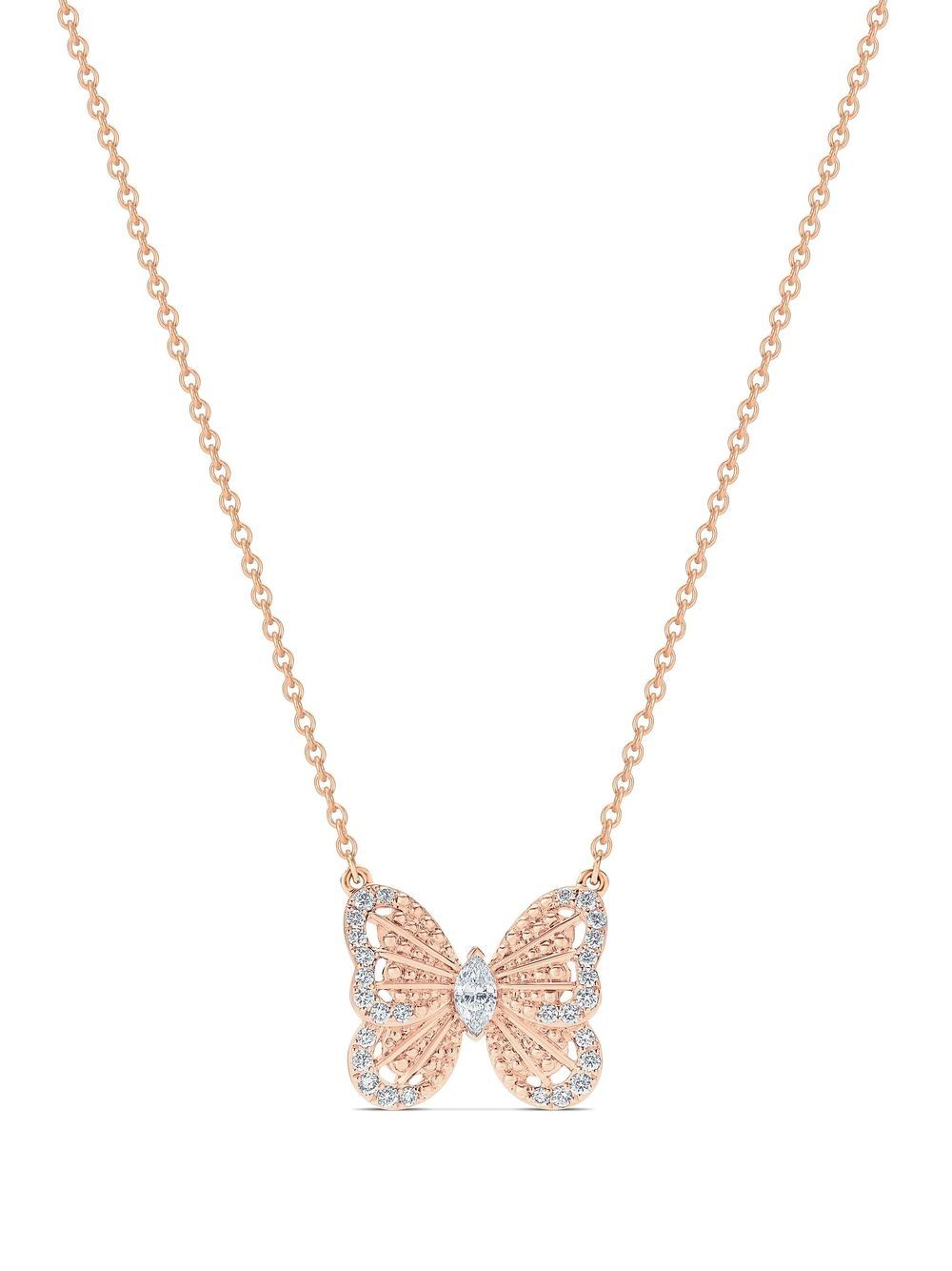 De Beers Jewellers 18K玫瑰金 Portraits of Nature 蝴蝶钻石吊饰项链 - 粉色
