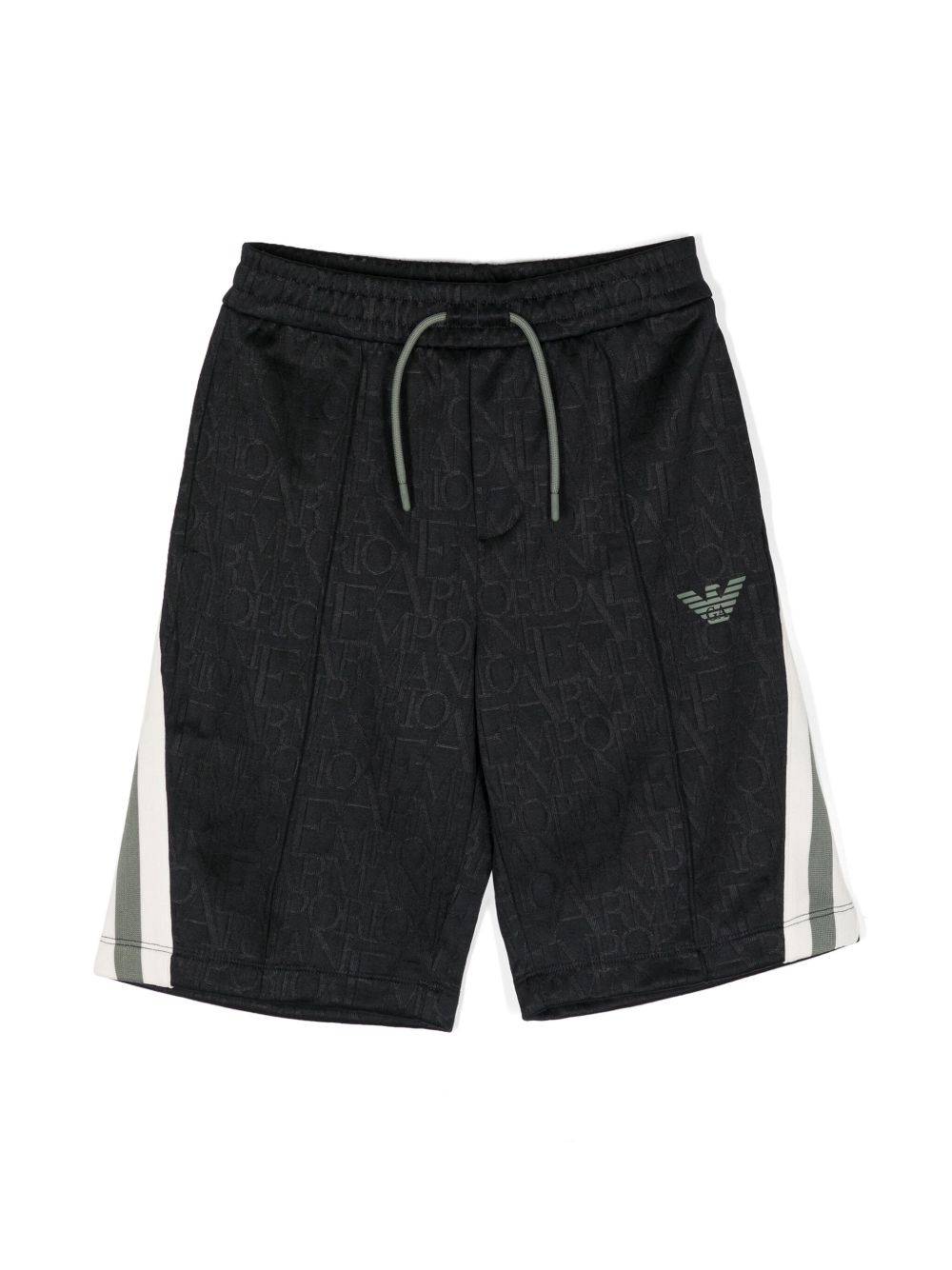 Emporio Armani Kids logo提花侧条纹短裤 - 黑色