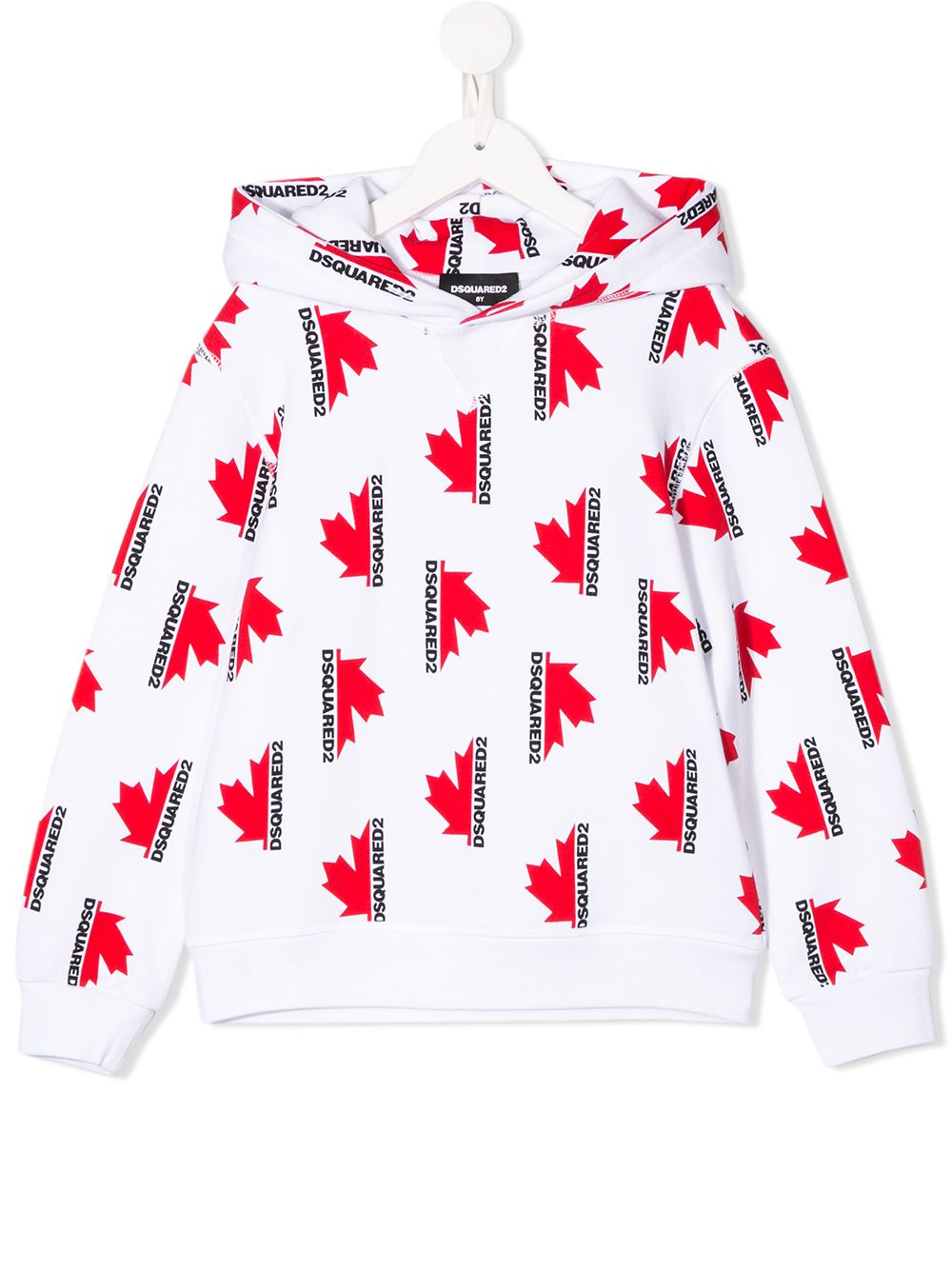DSQUARED2 KIDS 枫叶印花连帽衫 - 白色