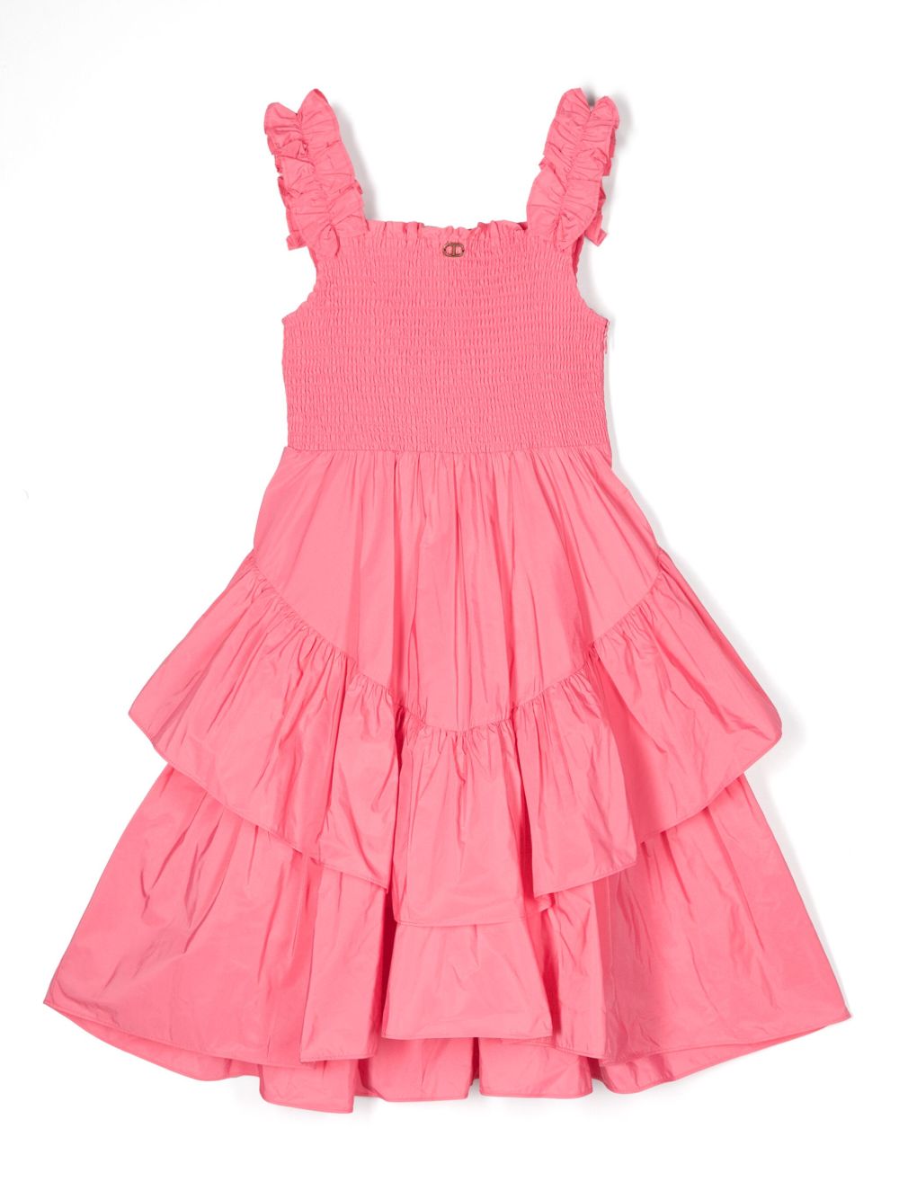 TWINSET Kids 荷叶边棉中长连衣裙 - 粉色