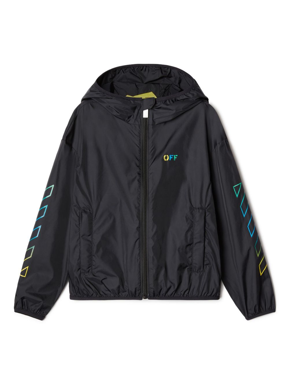 Off-White Kids 箭头图案印花连帽防风衣 - 黑色