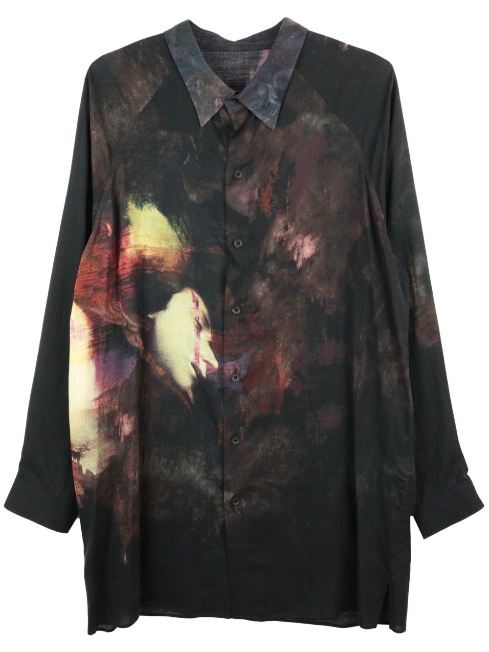 Yohji Yamamoto 抽象印花长袖衬衫 - 黑色
