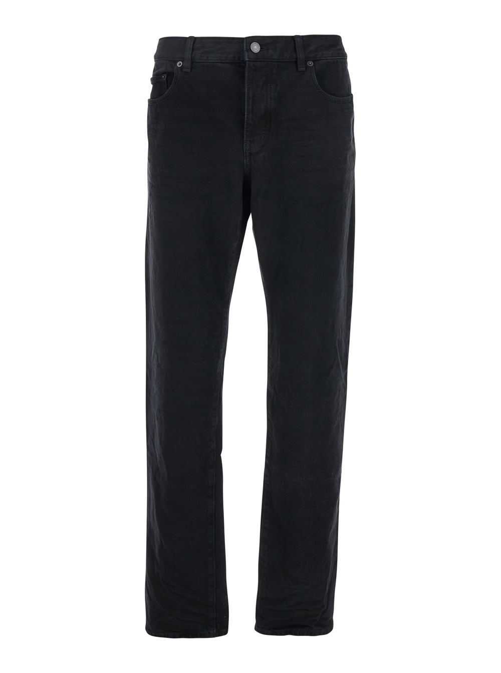 Saint Laurent Black Five Pocket Jeans With Logo Patch On The Back In Denim Man