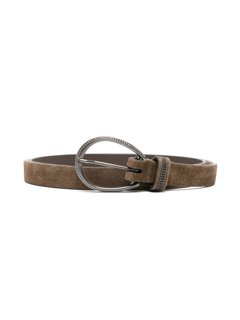 Brunello Cucinelli Kids 绒面皮扣环腰带 - 褐色