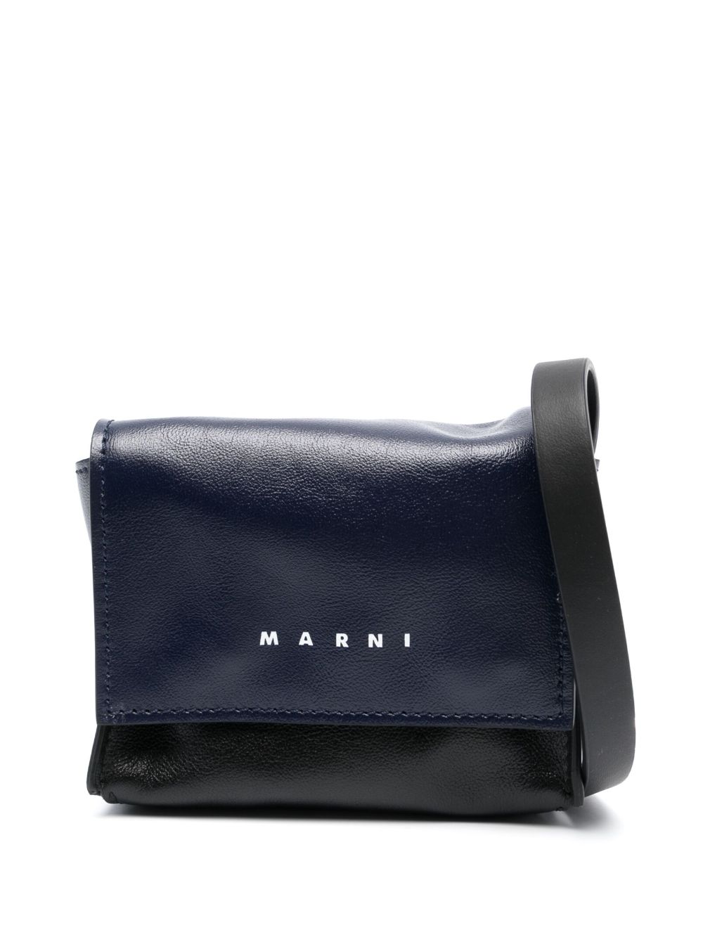 Marni logo印花皮质斜挎包 - 黑色