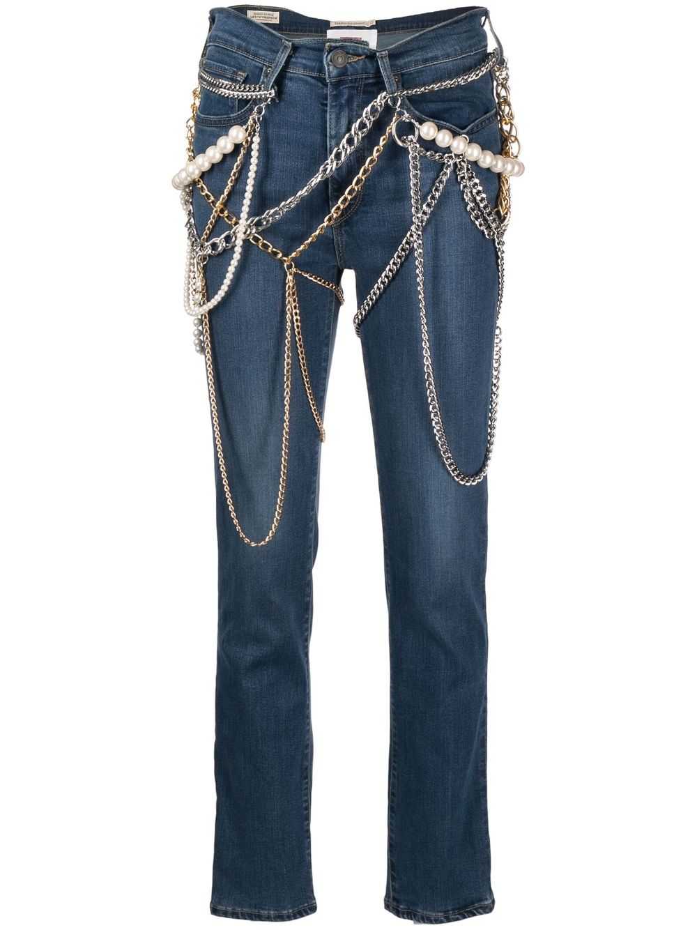 Junya Watanabe 搭链细节直筒牛仔裤 - 蓝色