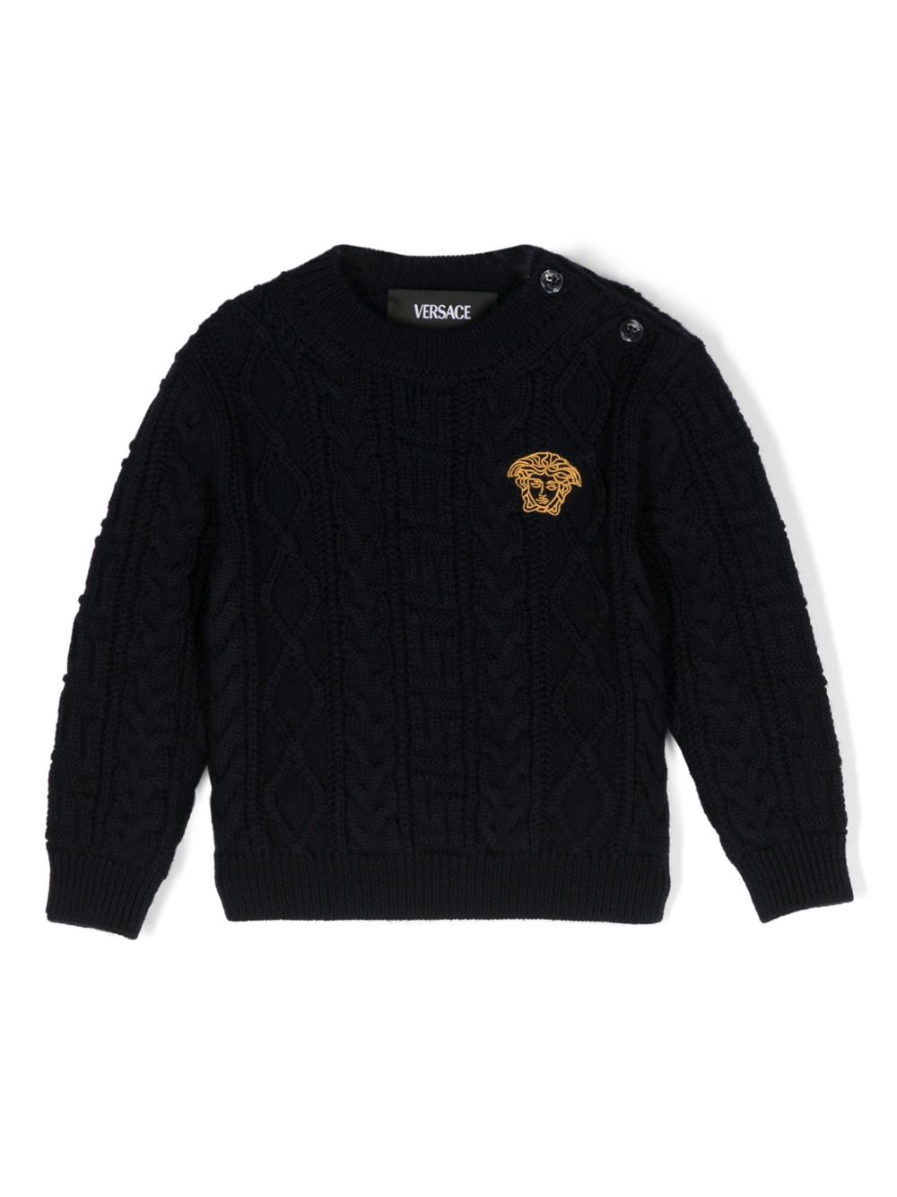 Versace Kids 美杜莎头像刺绣羊毛毛衣 - 蓝色