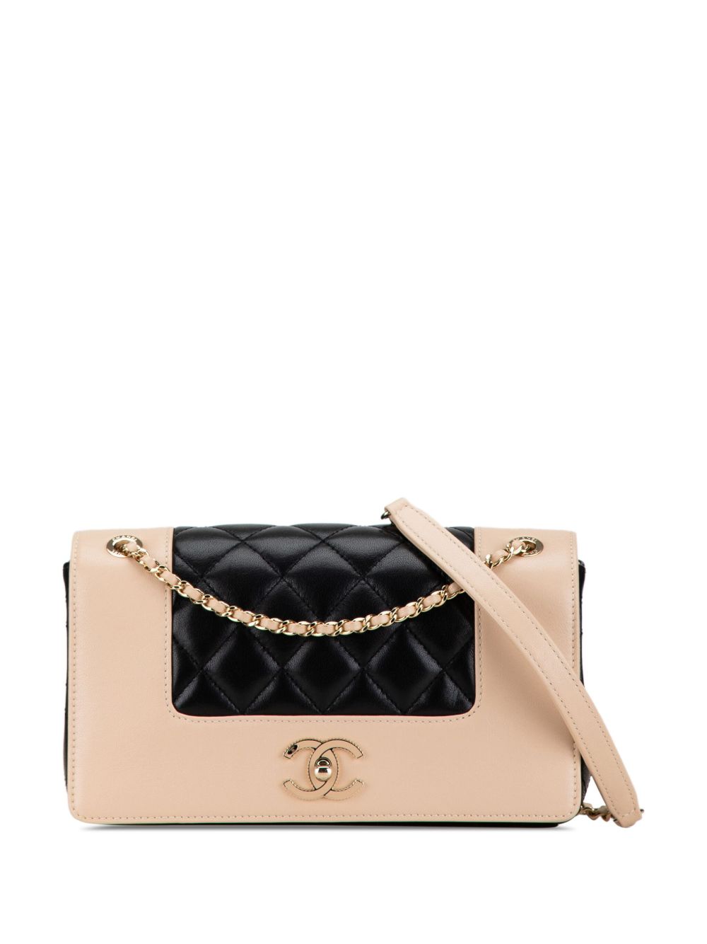 CHANEL Pre-Owned Bicolor Mademoiselle Vintage Double Flap 小号小羊皮斜挎包（2017-2018年典藏款） - 褐色
