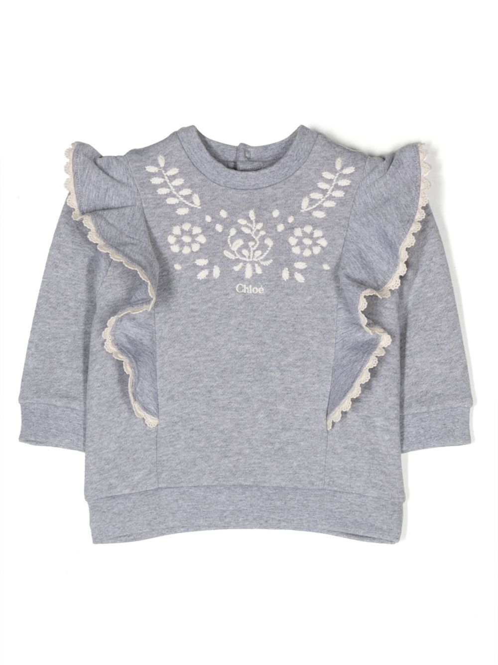 Chloé Kids 扇贝形边荷叶边卫衣 - 灰色