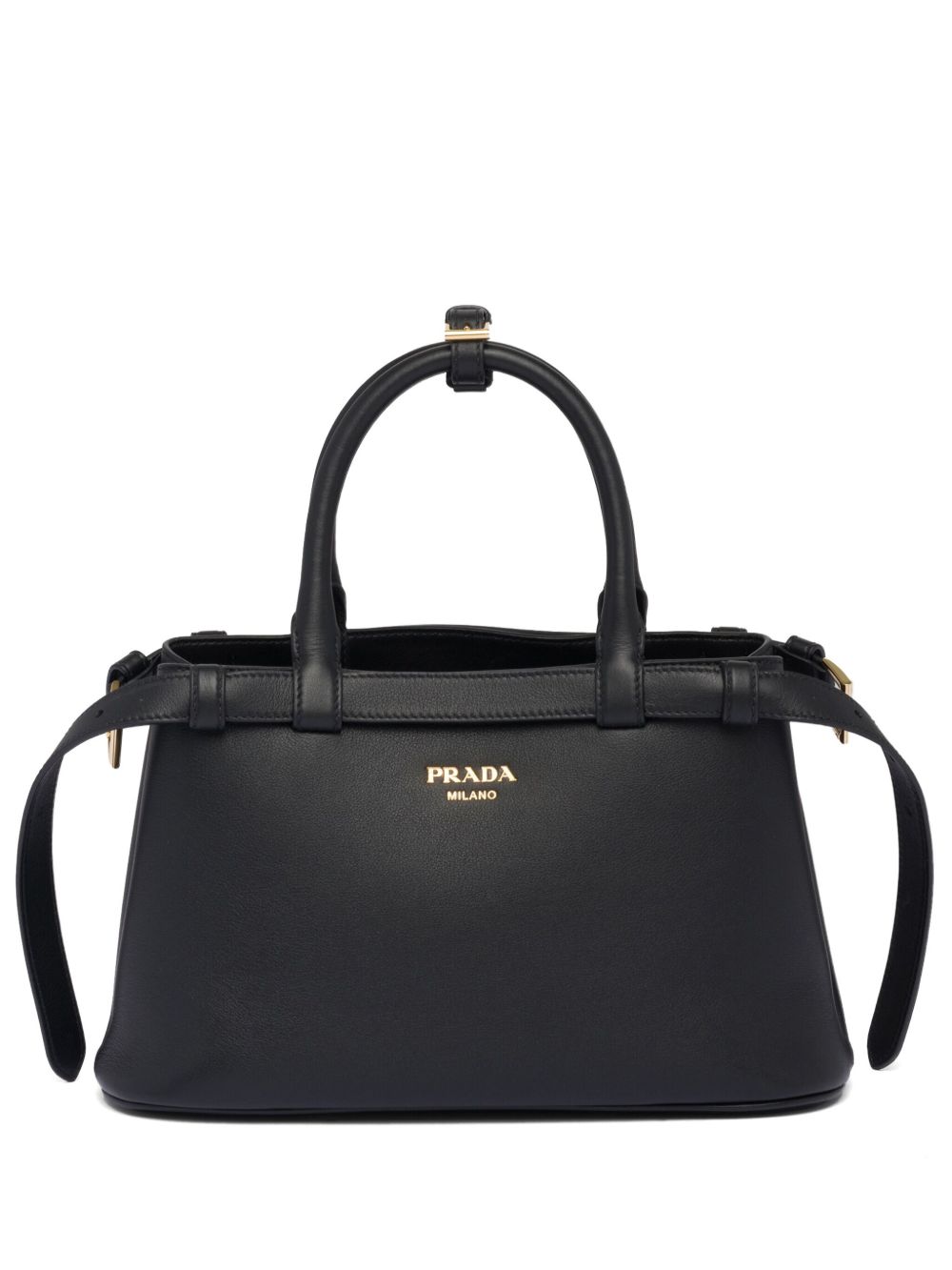 Prada logo皮质手提包 - 黑色