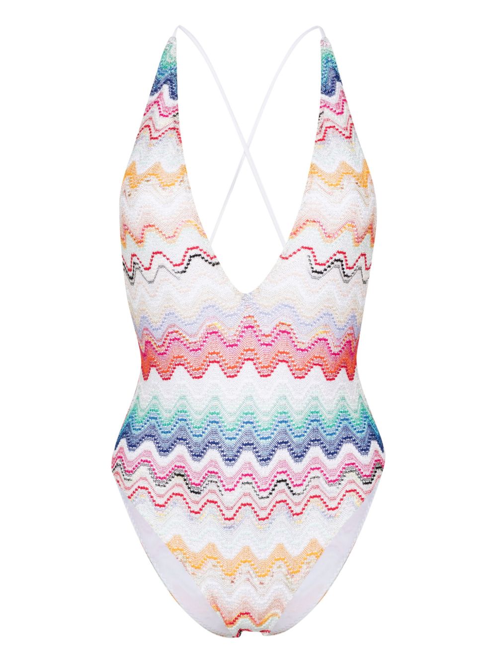 Missoni 波浪纹V领连体泳衣 - 白色