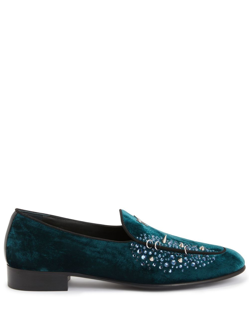 Giuseppe Zanotti 水钻丝绒效果乐福鞋 - 绿色