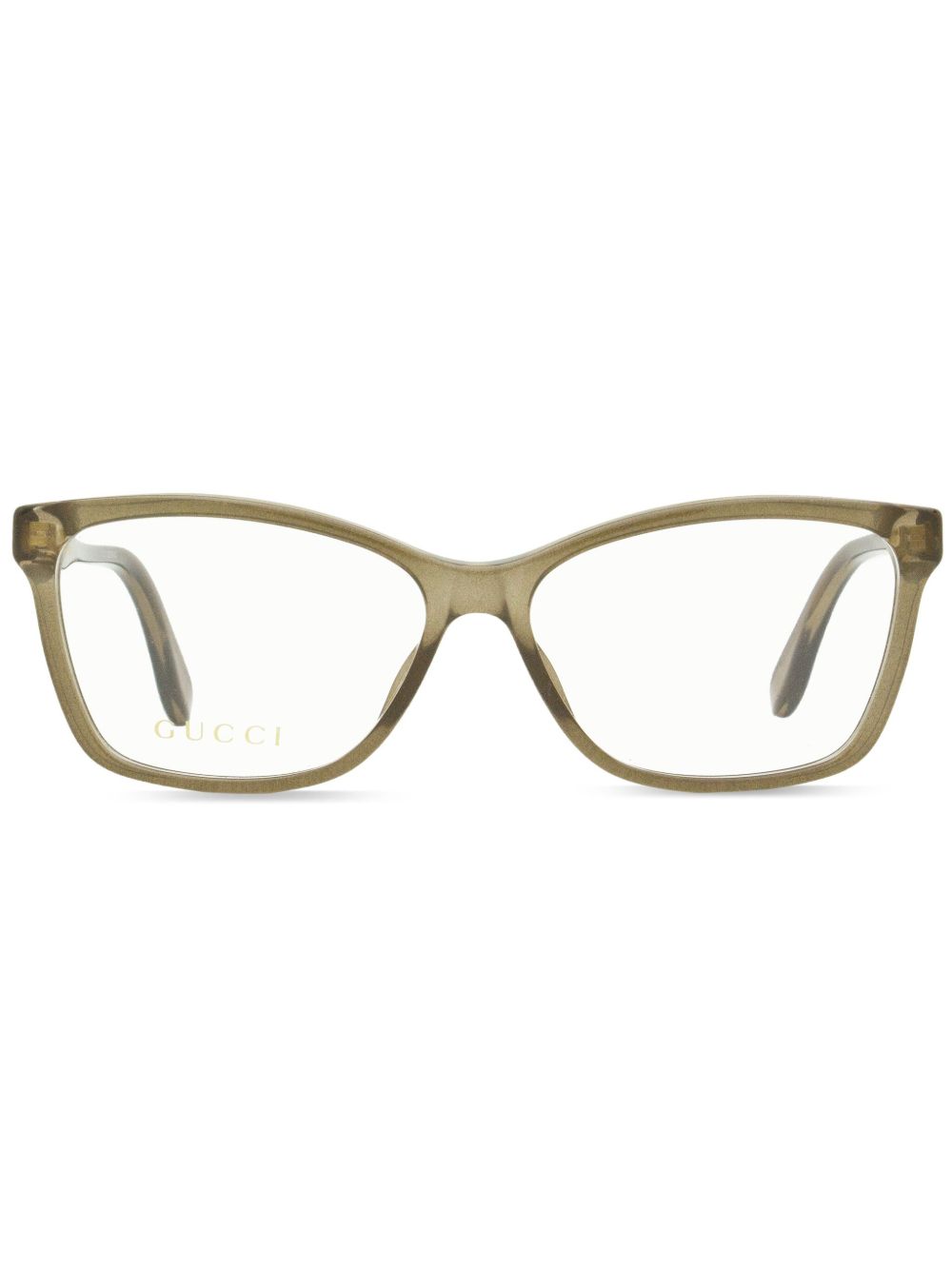Gucci Eyewear logo标牌长方形镜框眼镜 - 褐色