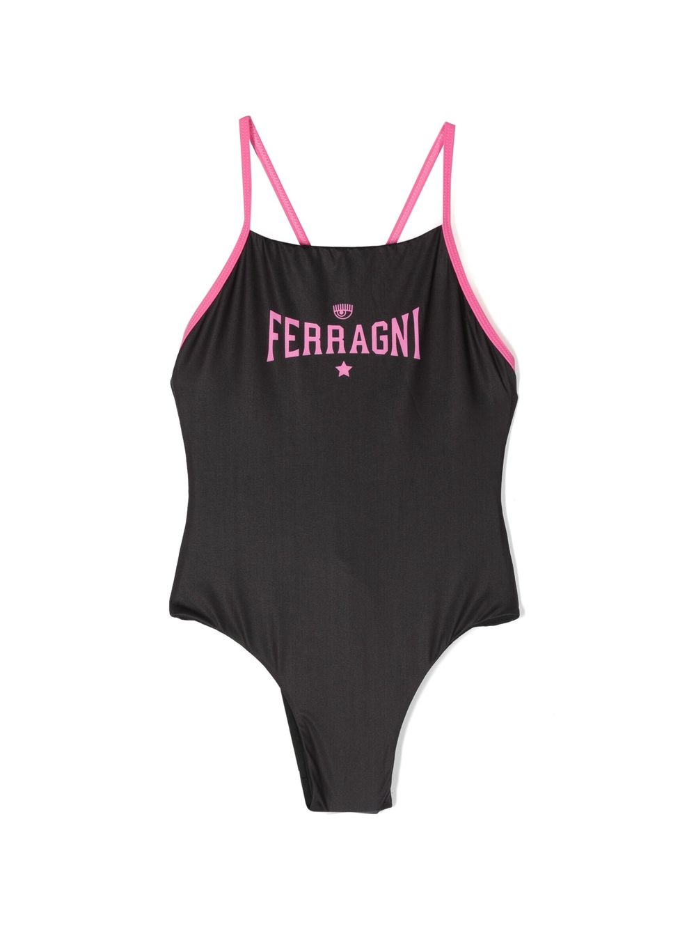 Chiara Ferragni Kids logo印花连体泳衣 - 黑色