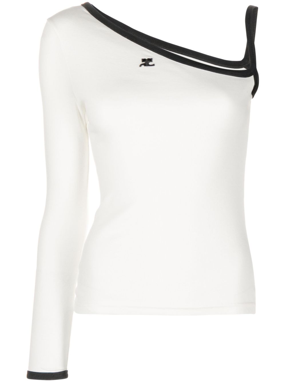 Courrèges logo刺绣单肩上衣 - 白色