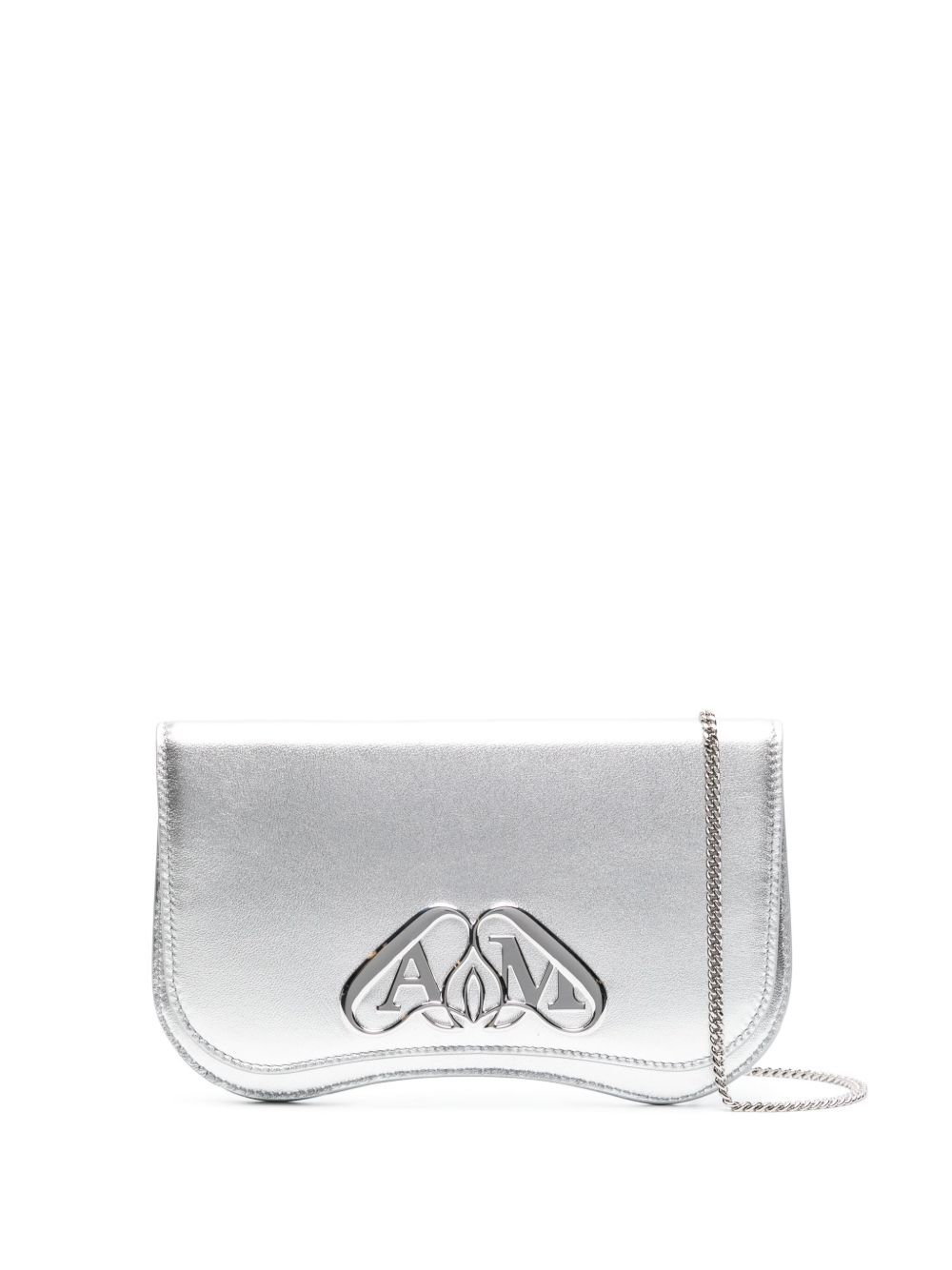 Alexander McQueen logo标牌金属感手拿包 - 银色