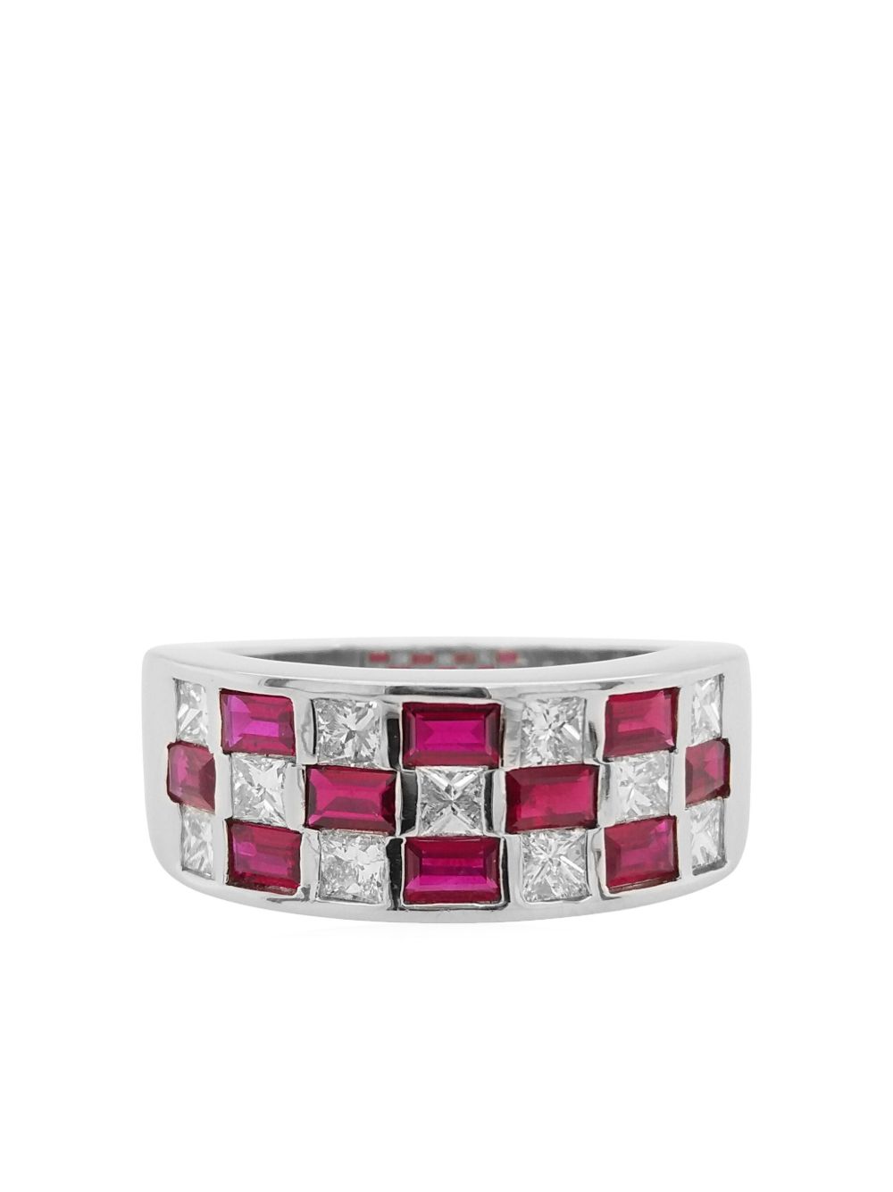 HYT Jewelry 铂金红宝石白钻石戒指 - 红色