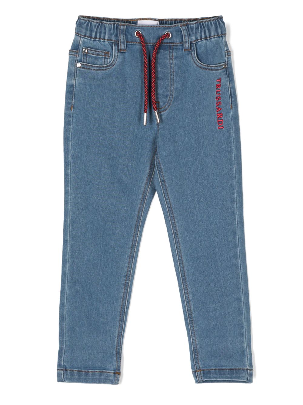 TRUSSARDI JUNIOR logo刺绣牛仔裤 - 蓝色