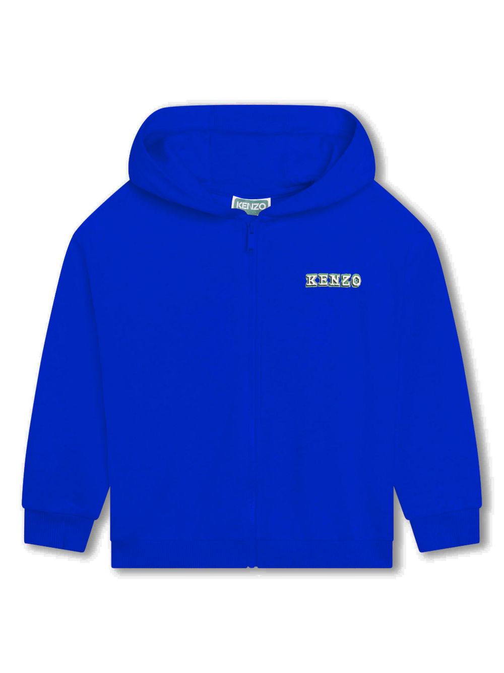 Kenzo Kids logo刺绣拉链连帽衫 - 蓝色